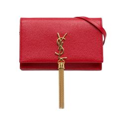 Saint Laurent AB Saint Laurent Red Calf Leather Grain de Poudre Kate Chain Wallet Italy