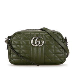 Gucci B Gucci Green Olive Green Calf Leather Small GG Marmont Aria Matelasse Camera Bag Italy