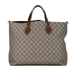 Gucci B Gucci Brown Beige Coated Canvas Fabric Medium GG Supreme Soft Satchel Italy