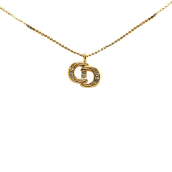 Christian Dior AB Dior Gold Gold Plated Metal CD Logo Rhinestone Necklace Germany