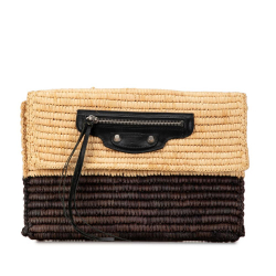 Balenciaga Brown Beige Raffia Natural Material Motocross Classic Envelope Giant 12 Clutch Bag Italy