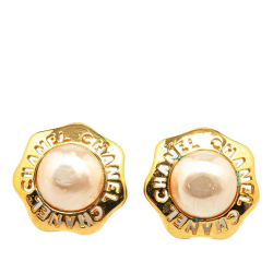 Chanel B Chanel Gold Gold Plated Metal Faux Pearl Clip On Earrings France