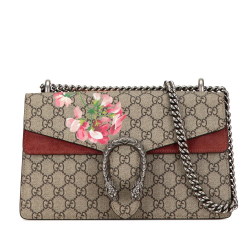 Gucci B Gucci Brown Beige Coated Canvas Fabric Small GG Supreme Blooms Dionysus Shoulder Bag Italy