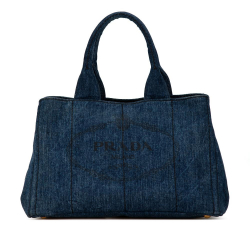 Prada B Prada Blue Denim Fabric Canapa Logo Satchel Italy