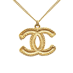 Chanel B Chanel Gold Gold Plated Metal CC Pendant Necklace France