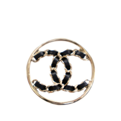 Chanel AB Chanel Gold Gold Plated Metal Leather Woven CC Brooch France