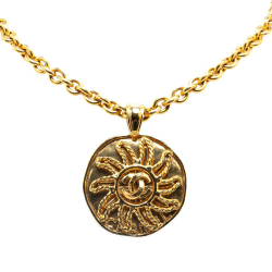 Chanel AB Chanel Gold Gold Plated Metal CC Sun Medallion Pendant Necklace France