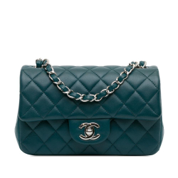 Chanel Blue Turquoise Lambskin Leather Leather Mini Rectangular Classic Lambskin Single Flap Italy