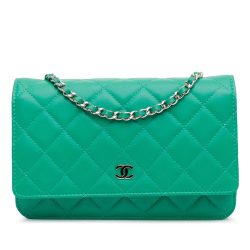 Chanel B Chanel Green Lambskin Leather Leather Classic Lambskin Wallet on Chain Italy