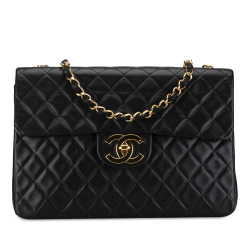 Chanel B Chanel Black Lambskin Leather Leather Maxi XL Classic Lambskin Single Flap France