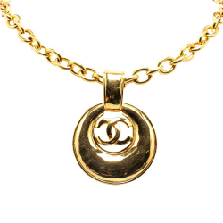 Chanel AB Chanel Gold Gold Plated Metal CC Round Pendant Necklace France