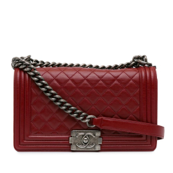 Chanel AB Chanel Red Dark Red Lambskin Leather Leather Medium Lambskin Boy Flap Italy