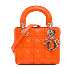 Christian Dior AB Dior Orange Lambskin Leather Leather Mini Lambskin Cannage Lady Dior Italy