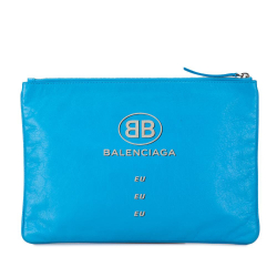 Balenciaga AB Balenciaga Blue Light Blue Calf Leather Supermarket Pouch Italy