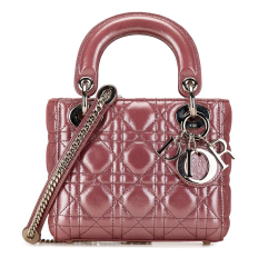 Christian Dior AB Dior Pink Lambskin Leather Leather Mini Metallic Lambskin Cannage Lady Dior Italy