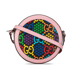 Gucci AB Gucci Pink with Multi Coated Canvas Fabric GG Supreme Psychedelic Round Crossbody Italy