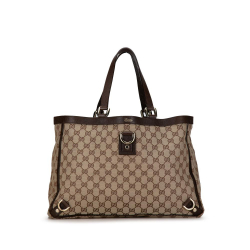 Gucci B Gucci Brown Light Brown Canvas Fabric Abbey D Ring GG Tote Italy