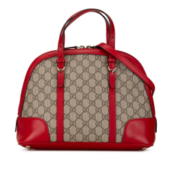 Gucci B Gucci Brown Beige with Red Coated Canvas Fabric Small GG Supreme Nice Dome Satchel Italy