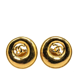 Chanel B Chanel Gold Gold Plated Metal CC Round Clip On Earrings France