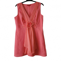 Derhy Magnificent sleeveless summer tunic in linen and silk in coral color