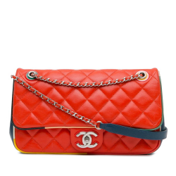 Chanel AB Chanel Red Lambskin Leather Leather Medium Quilted Lambskin Paris-Cuba Color Flap Italy