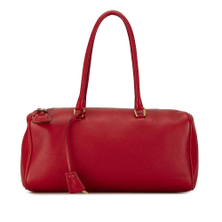 Prada B Prada Red Calf Leather Vitello Daino Boston Bag Italy