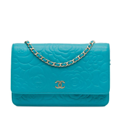 Chanel B Chanel Blue Aqua Lambskin Leather Leather Lambskin Camellia Embossed Wallet On Chain France