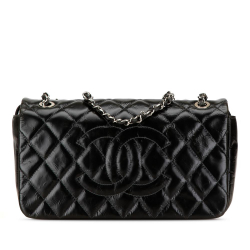 Chanel B Chanel Black Calf Leather CC Quilted Glazed skin Flap Italy