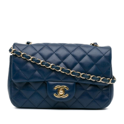 Chanel B Chanel Blue Lambskin Leather Leather Mini Rectangular Classic Lambskin Single Flap Italy