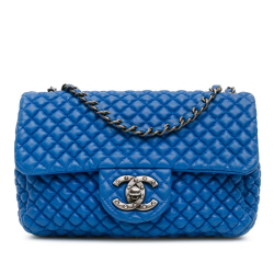 Chanel AB Chanel Blue Lambskin Leather Leather Mini Microquilted Lambskin Studded CC Flap France