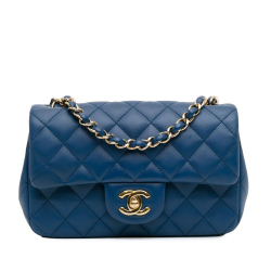 Chanel AB Chanel Blue Lambskin Leather Leather Mini Rectangular Classic Lambskin Single Flap Italy