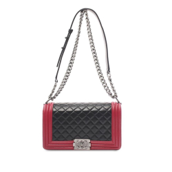 Chanel AB Chanel Black with Red Lambskin Leather Leather Medium Bicolor Lambskin Boy Flap France