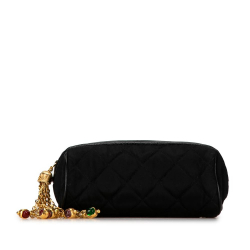 Chanel B Chanel Black Satin Fabric Quilted Gripoix Tassel Clutch Italy