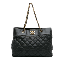 Chanel B Chanel Black Calf Leather Large Soft Elegance Tote Italy