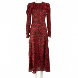 Maje Red & Black - Robe en soie à imprimé floral froncé