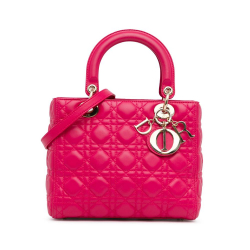 Christian Dior AB Dior Pink Hot Pink Lambskin Leather Leather Medium Lambskin Cannage Lady Dior Italy