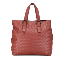 Bottega Veneta B Bottega Veneta Red Calf Leather Intrecciato Belt Strap Tote Bag Italy