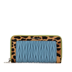 Miu Miu AB Miu Miu Blue Nappa Leather Leather Cavallino Leopard Print Nappa Matelasse Wallet Italy