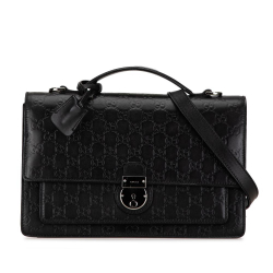 Gucci B Gucci Black Calf Leather Guccissima Satchel Italy