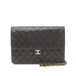 Chanel B Chanel Black Lambskin Leather Leather CC Quilted Lambskin Single Flap Italy