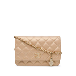 Chanel B Chanel Gold Lambskin Leather Leather CC Quilted Lambskin Coin Charm Wallet on Chain Spain