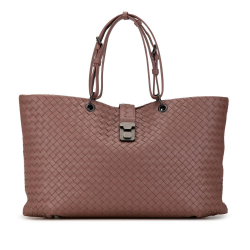 Bottega Veneta B Bottega Veneta Pink Calf Leather Medium Intrecciato Capri Tote Italy