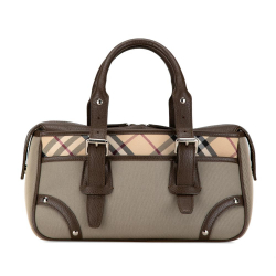 Burberry B Burberry Gray with Brown Canvas Fabric Nova Check Handbag United Kingdom