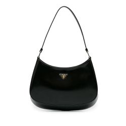 Prada AB Prada Black Calf Leather Spazzolato Cleo Shoulder Bag Italy