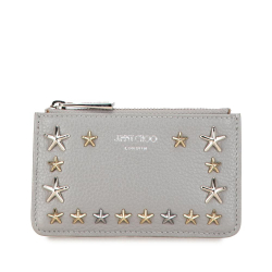 Jimmy Choo AB Jimmy Choo Gray Calf Leather Star Studded Nancy Coin Pouch and Key Holder Italy