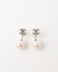 Chanel CC Rhinestone Pearl Earrings