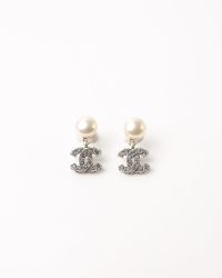 Chanel CC Rhinestones and Faux Pearls Drop Earrings