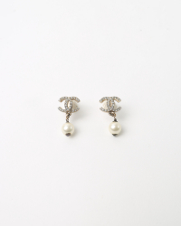 Chanel CC Rhinestones and Faux Pearl Charm Earrings