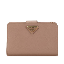 Prada B Prada Brown Beige Saffiano Leather Compact Wallet Italy