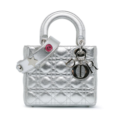 Christian Dior AB Dior Silver Calf Leather Small Metallic Grained skin Cannage Lucky Badges My Lady Dior Italy